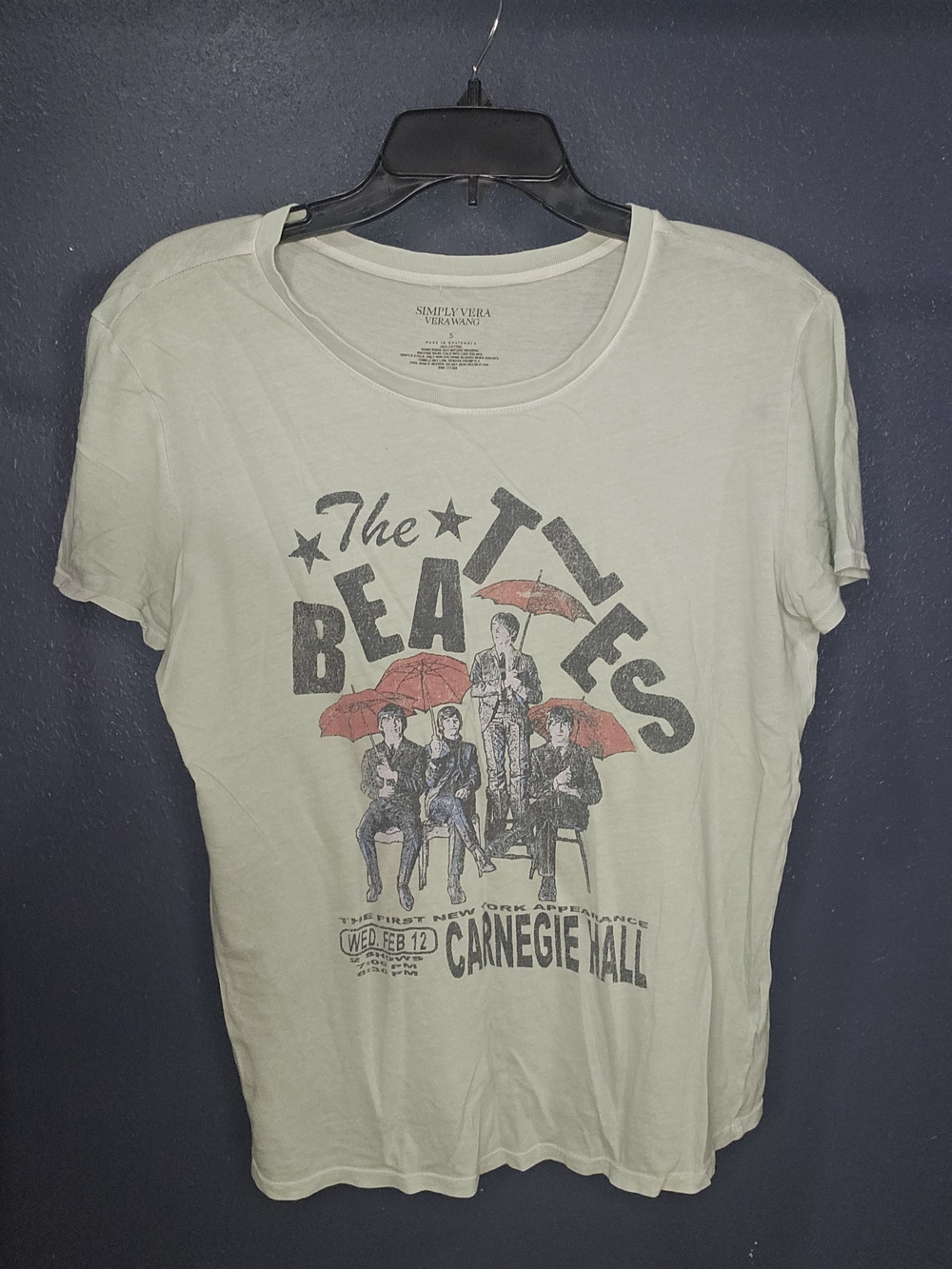 Vera Wang Light Sage Beatles Graphic Tee with Red Umbrellas